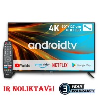  Televizors  Estar Smart TV 50''/127Cm, 4K, Wi-Fi, Android LEDTV50A1T2 Black Ir noliktavā. 